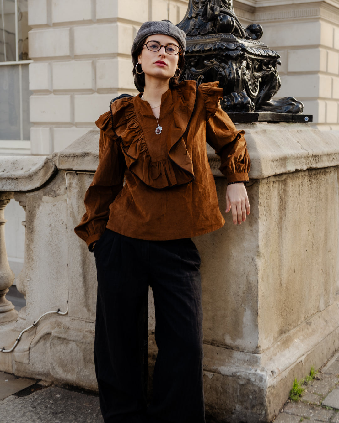 Matilda Ruffle Front Blouse Vicuna Cord