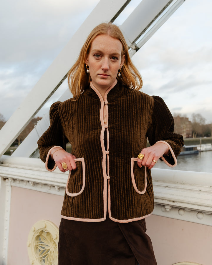 Ellie Velvet Jacket in Olive Brown