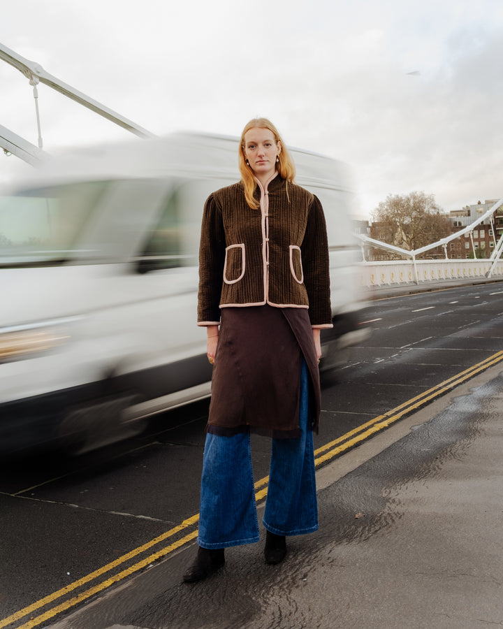 Ellie Velvet Jacket in Olive Brown