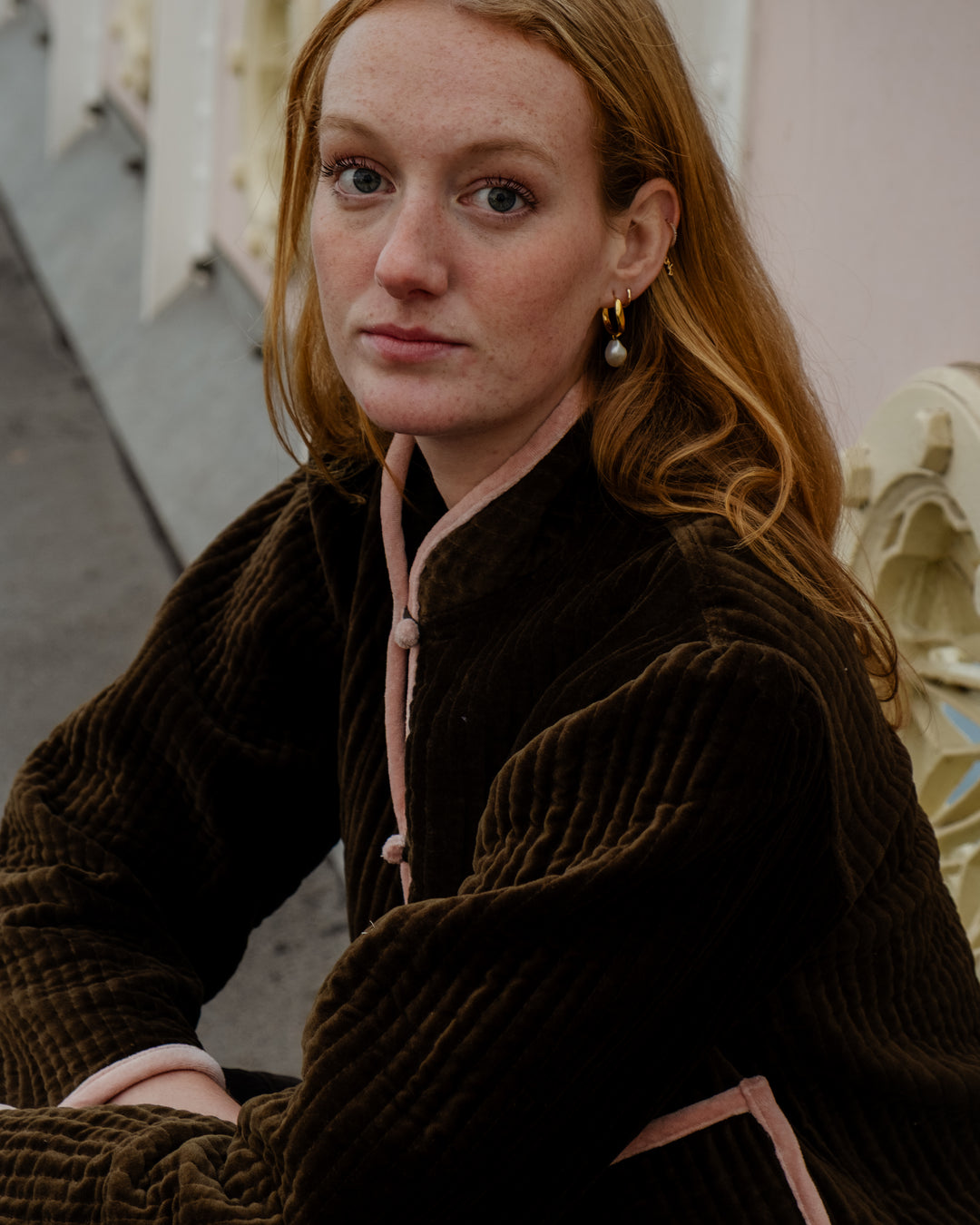 Ellie Velvet Jacket in Olive Brown