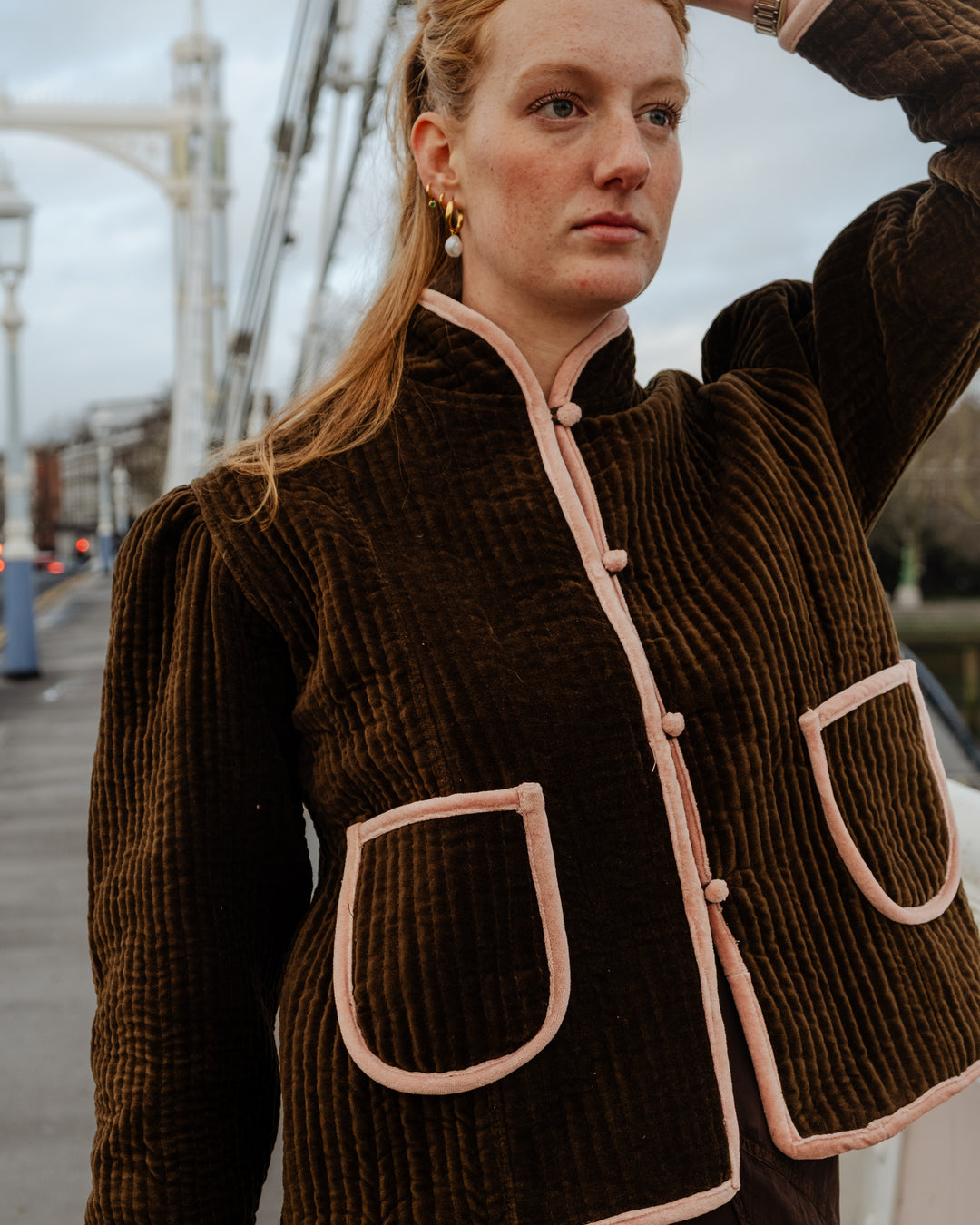 Ellie Velvet Jacket in Olive Brown