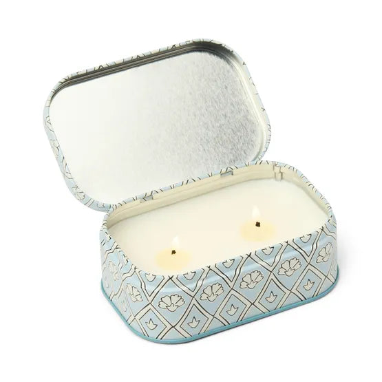 Printed Tin Candle Blue & White - Lavender & Thyme