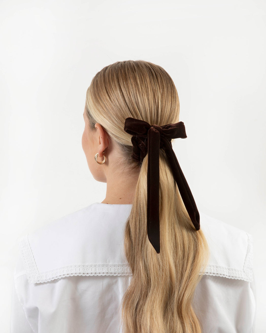 Chocolate Brown Velvet Scrunchie With Bow