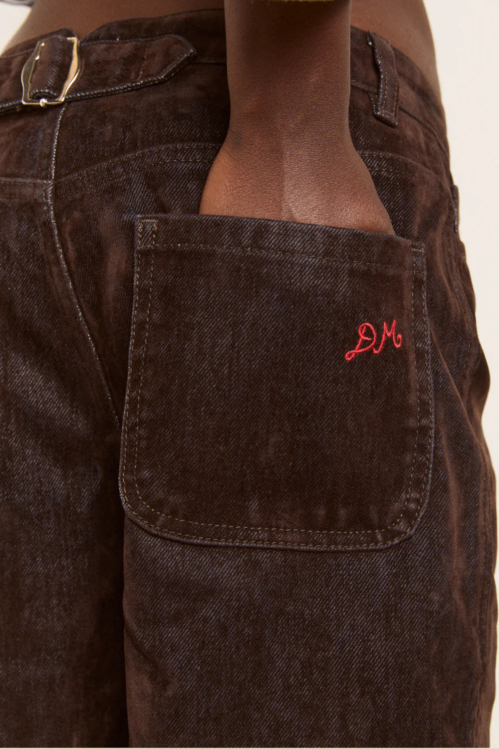 Drew Flocked Denim Jeans - Bitter Choc