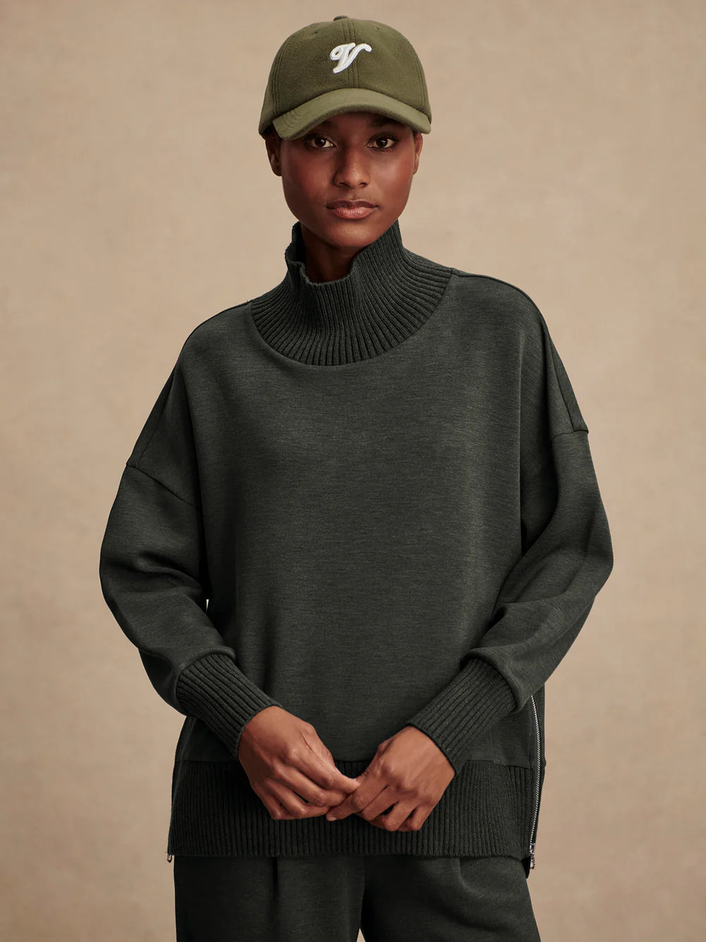 Barker High Neck Sweat - Olive Marl