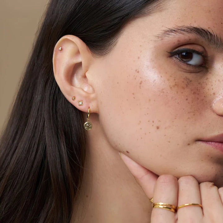 ORE40489 Mini Coin Hoop & Stud Earrings