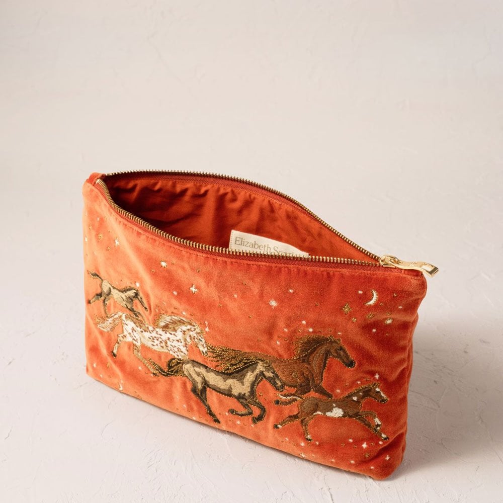 Celestial Wild Horses Velvet Everyday Pouch - Terracotta