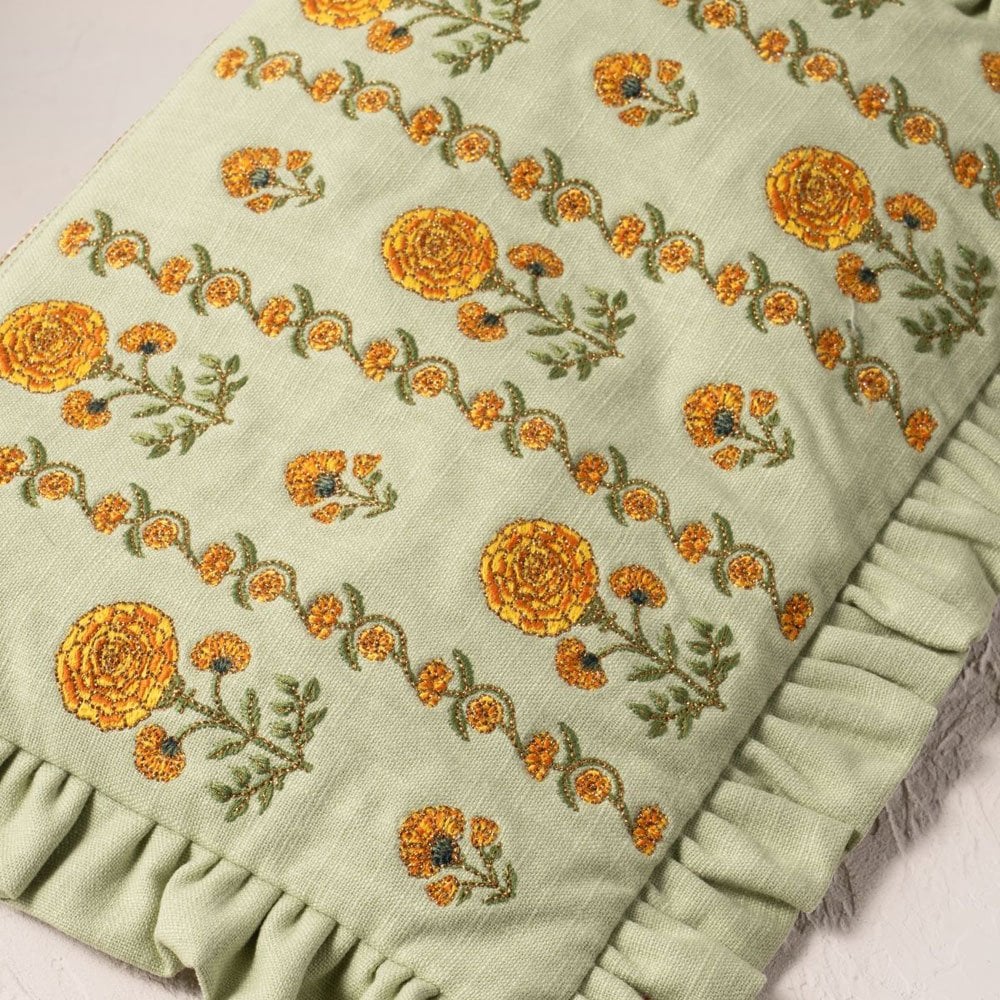 Marigolds Cotton Frill Pouch - Celadon
