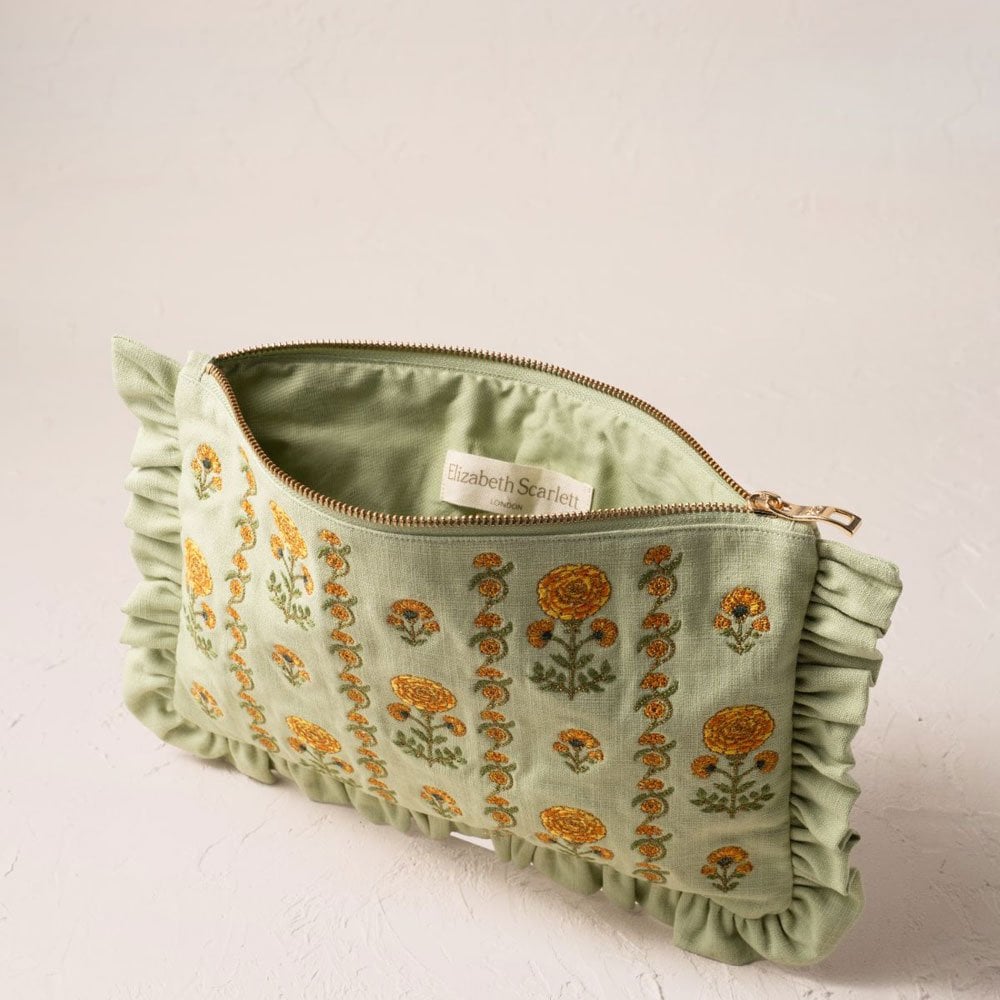 Marigolds Cotton Frill Pouch - Celadon