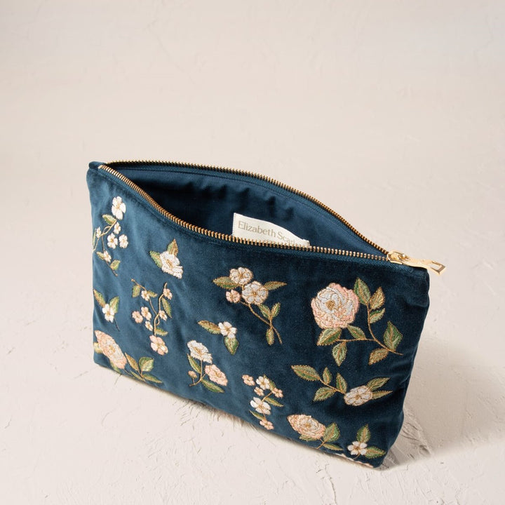 Wild Rose Velvet Everyday Pouch - Ink Blue