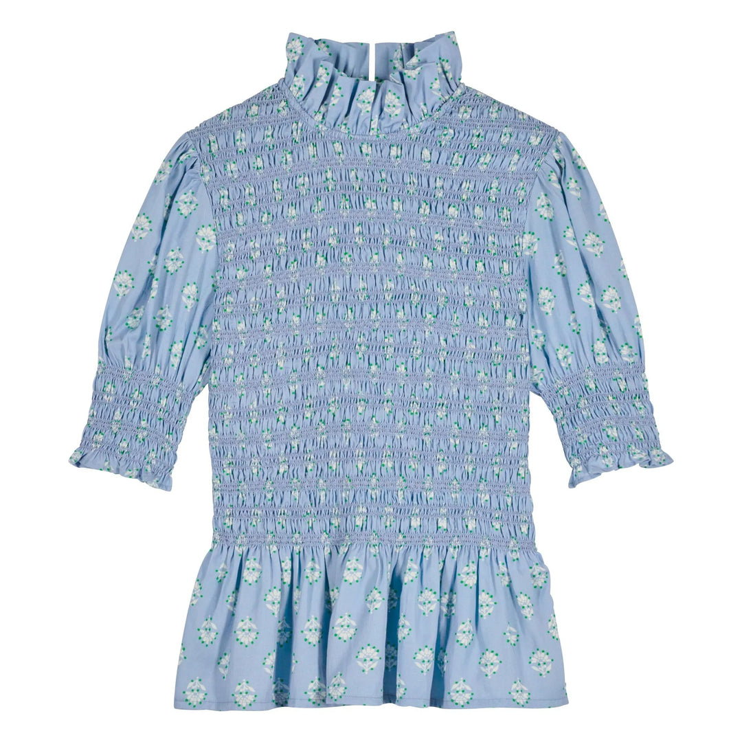 Aleria Shirt - Light Blue Flower Short Sleeve
