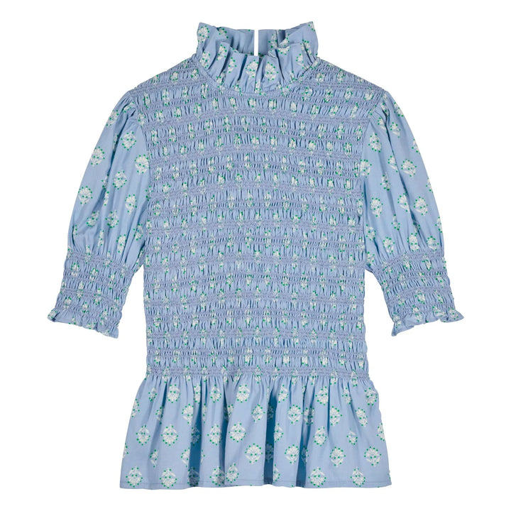 Aleria Shirt - Light Blue Flower Short Sleeve