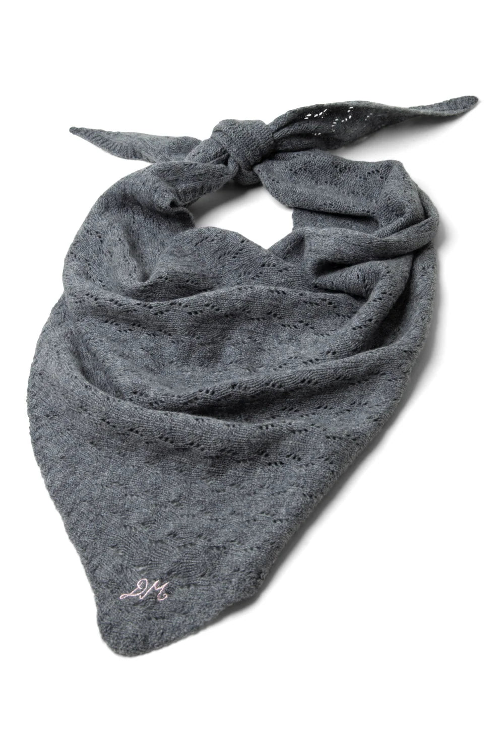 Large Pointelle Triangle Scarf Grey