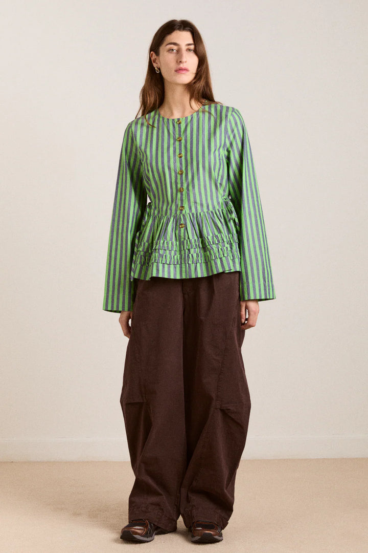 Madison Blouse - Navy Pop Green Stripe