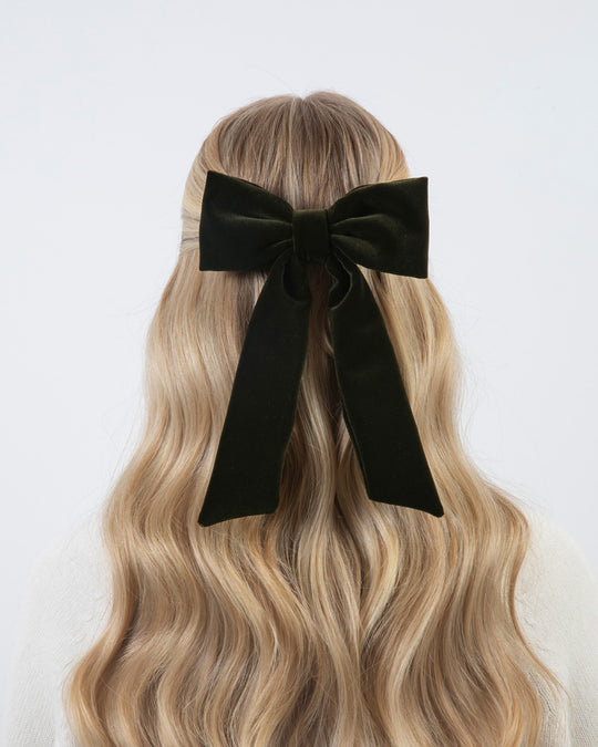 The Olive Green Velvet Classic Hair Bow