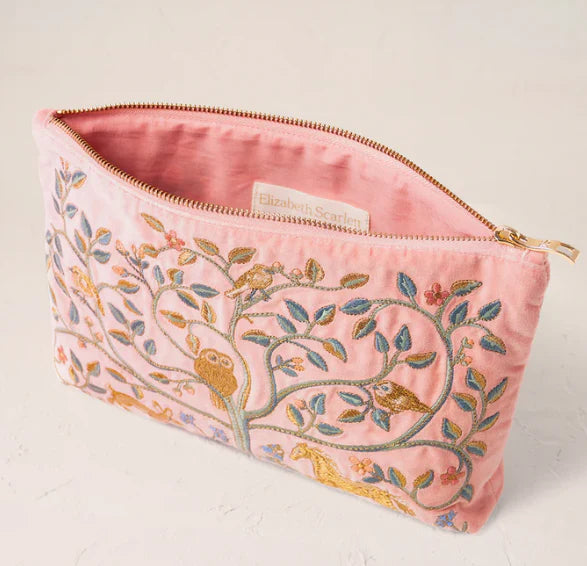 Tree Of Life Velvet Everyday Pouch - Blush Pink
