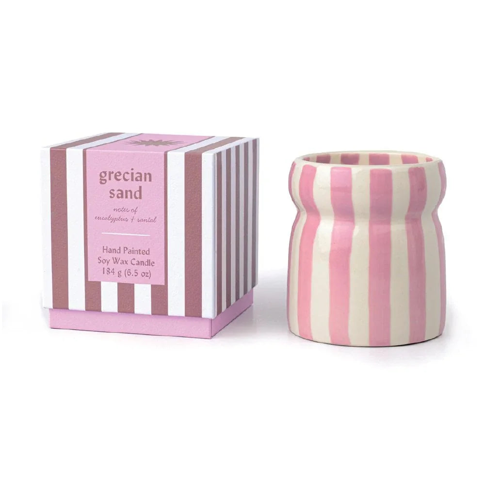 Cabana Lavender Striped Ceramic Candle - Grecian Sand