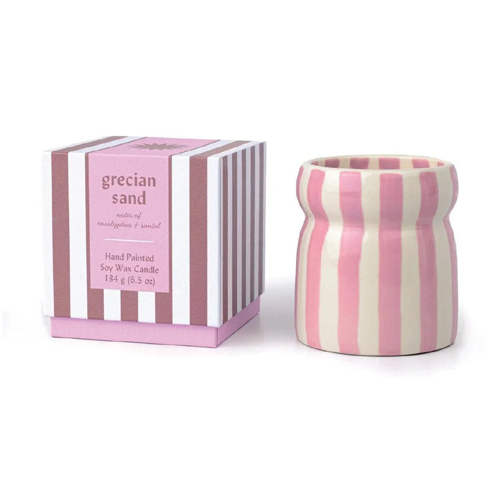 Cabana Lavender Striped Ceramic Candle - Grecian Sand