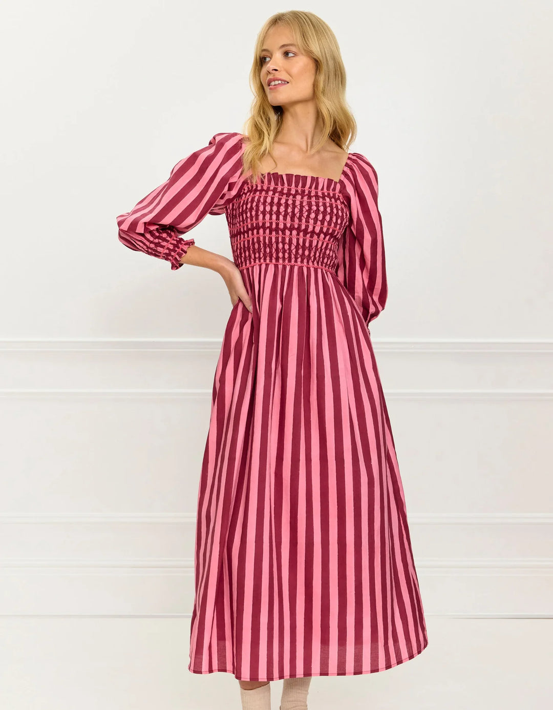 Burgundy Florence Stripe Dress