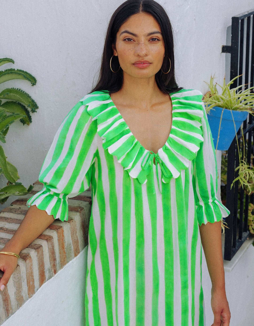 Ava Dress - Neon Green Stripes