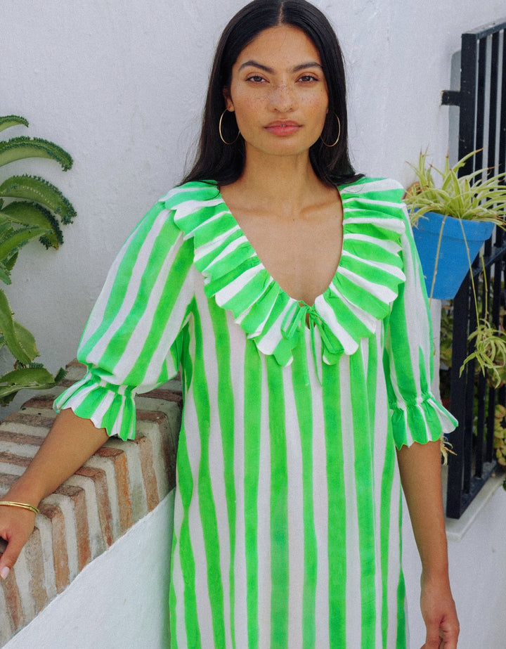 Ava Dress - Neon Green Stripes