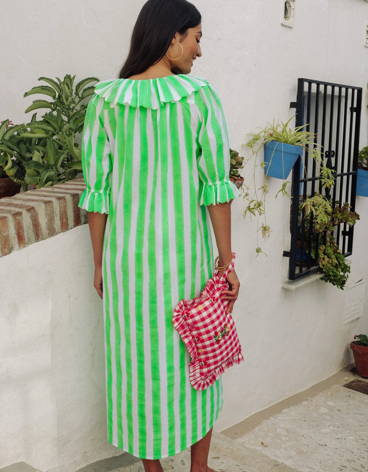 Ava Dress - Neon Green Stripes