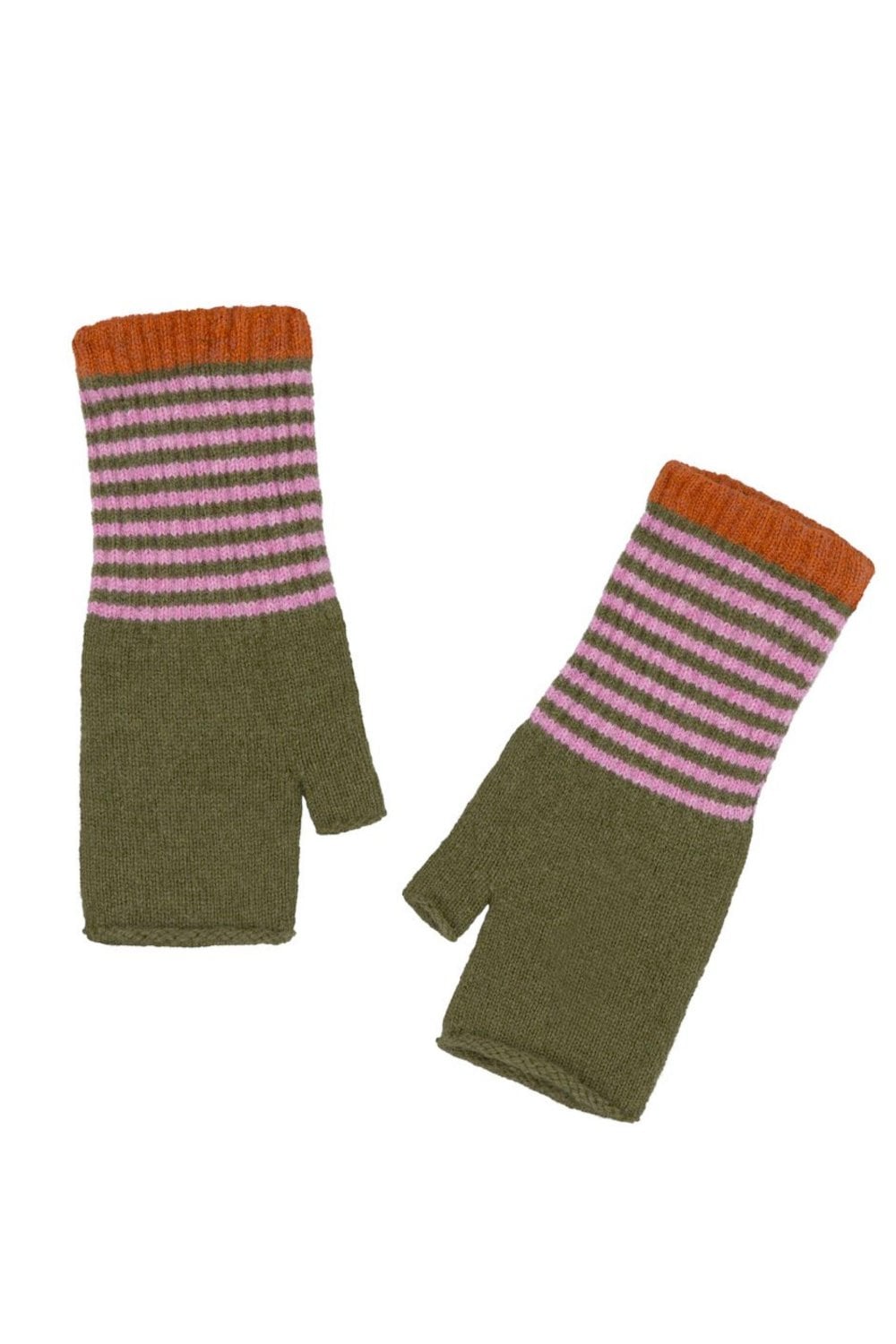 Angora Mittens - Khaki &amp; Pink