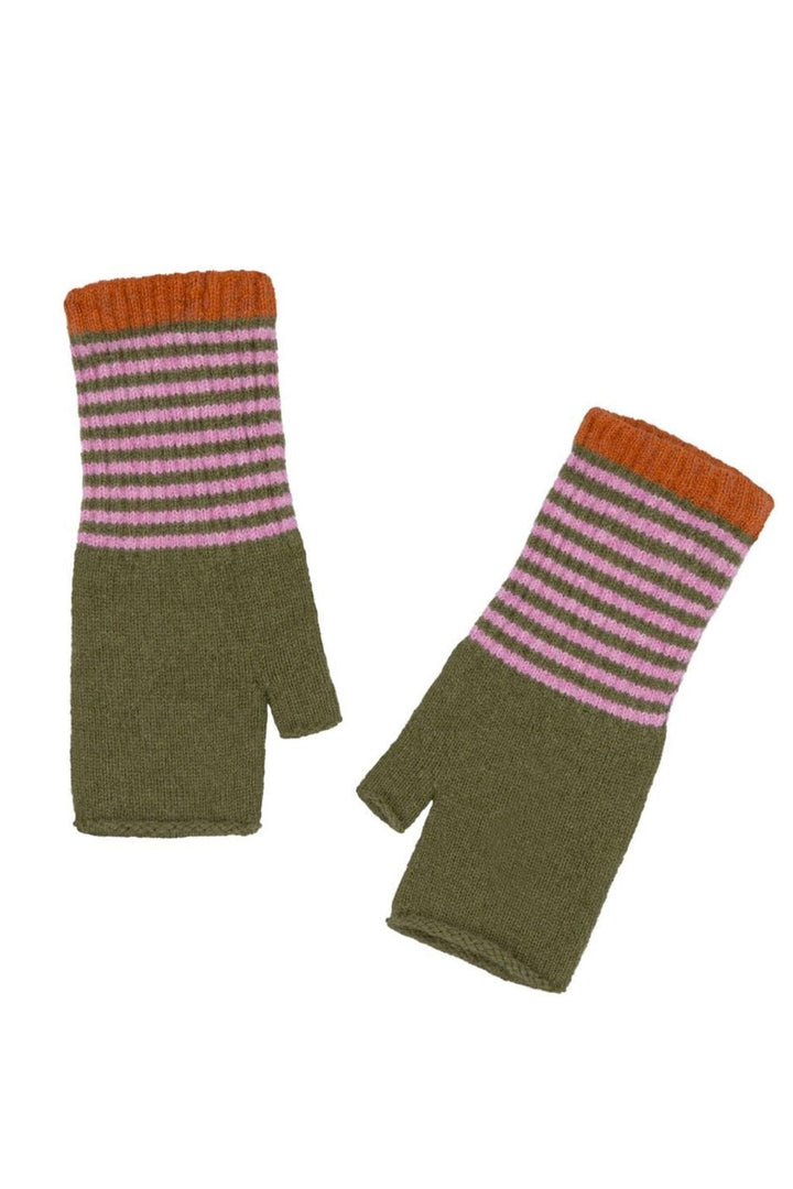 Angora Mittens - Khaki &amp; Pink