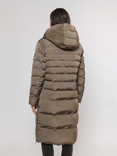 Keila Fur Long Padded Hooded Coat - Hunter