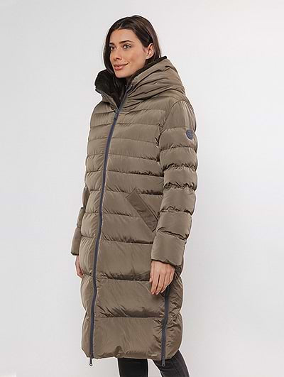 Keila Fur Long Padded Hooded Coat - Hunter