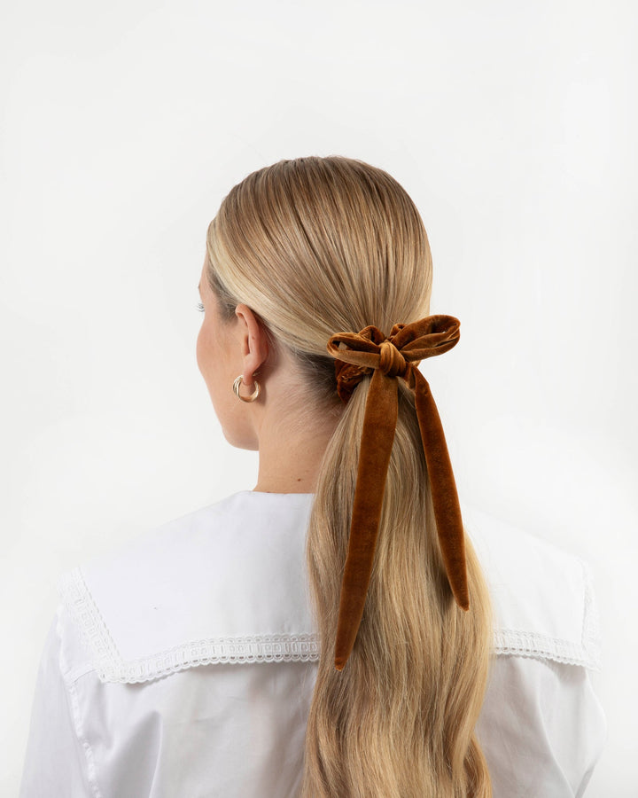 Cinnamon Velvet Scrunchie With Bow