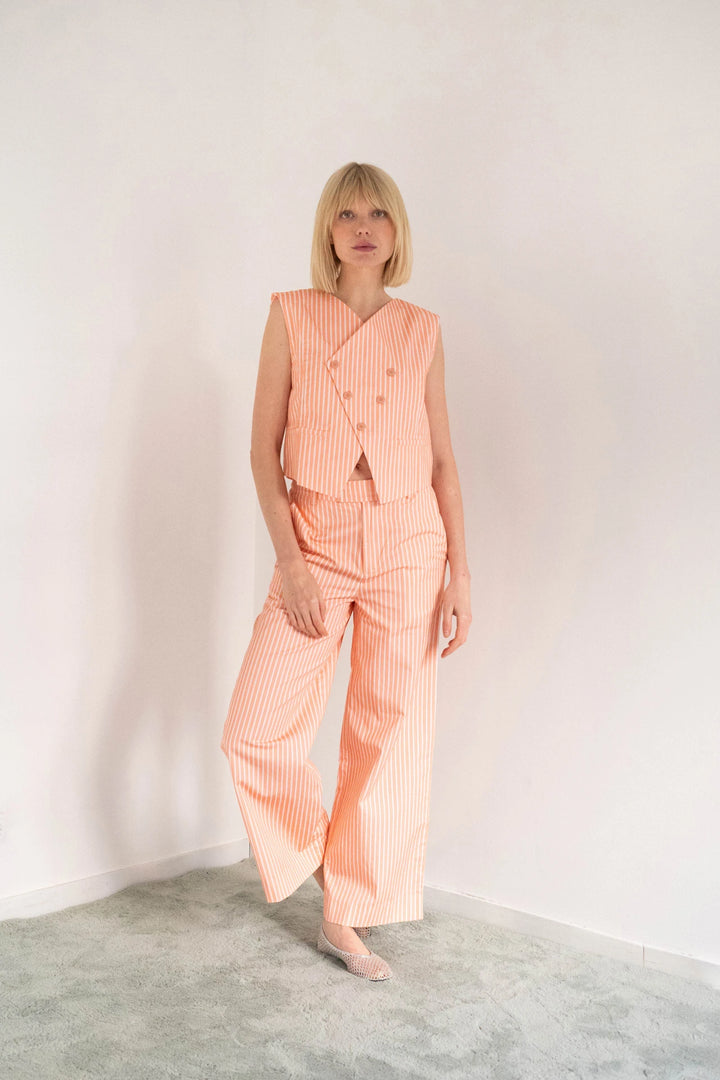 Striped Twill Trousers - Pastel Pink