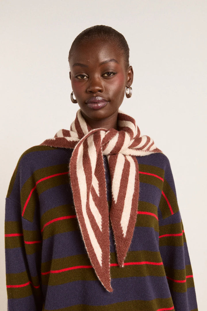 Stripe Triangle Head Scarf - Choc & Ecru