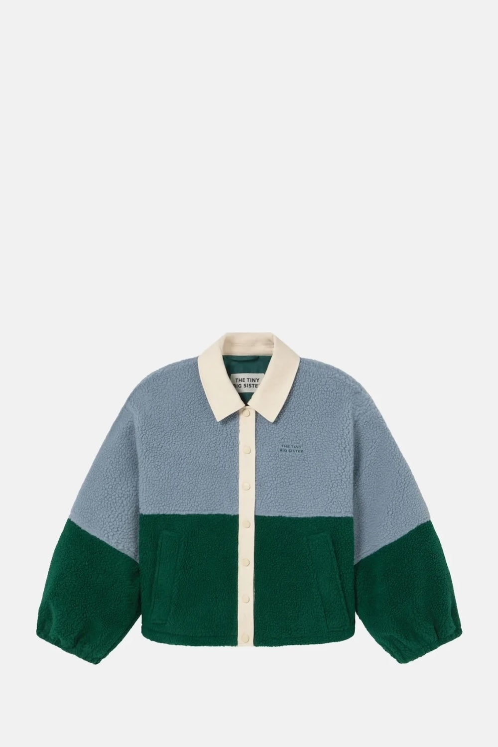 Colour Blocked Sherpa Jacket - Washed Blue & Dark Green