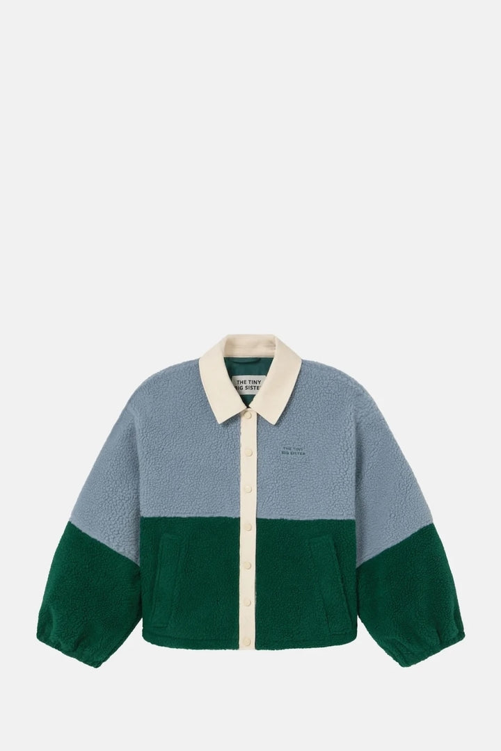 Colour Blocked Sherpa Jacket - Washed Blue & Dark Green